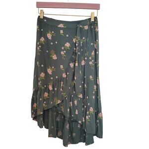 SO Green Floral Ruffle Midi Skirt Size S
